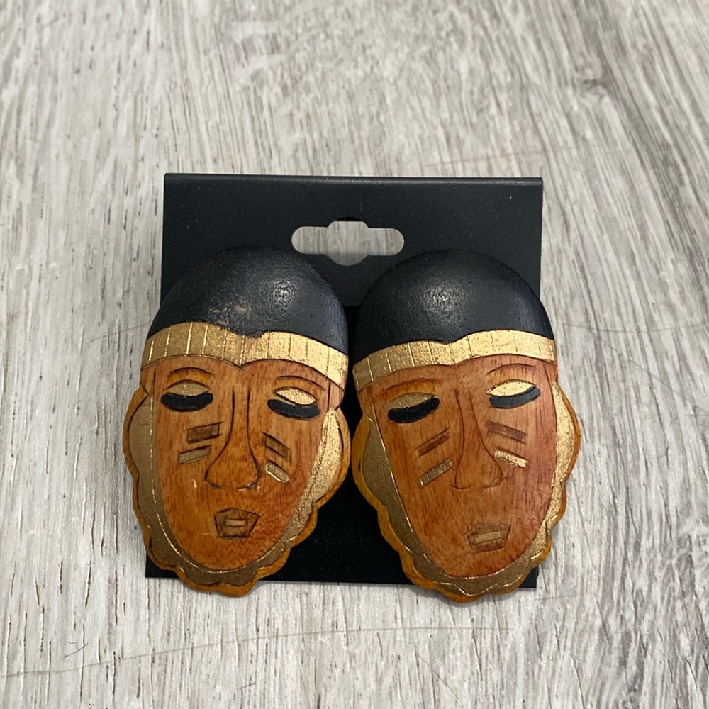 Wooden African Mask Earrings